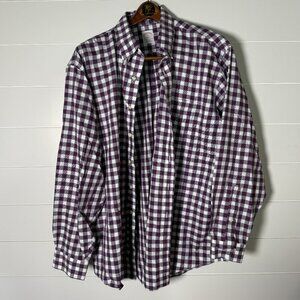 Brooks Brothers 346 Non Iron Long Sleeve Button Down Purple Blue White Check XL
